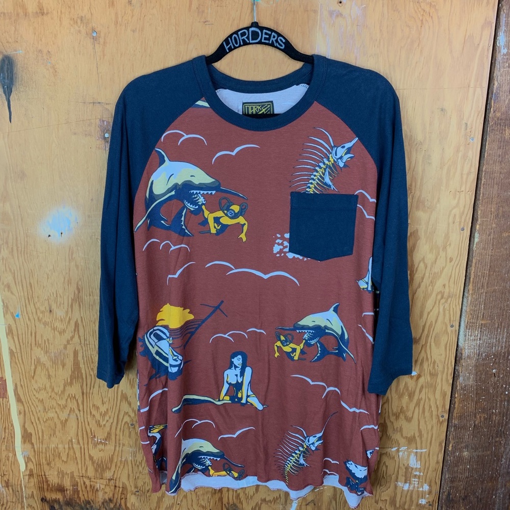 Dark Seas 3/4 sleeve raglan pocket tee